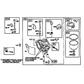 Carburetor Assembly Diagram and Parts List for 19E400-19E499 1132 Briggs and Stratton Engine